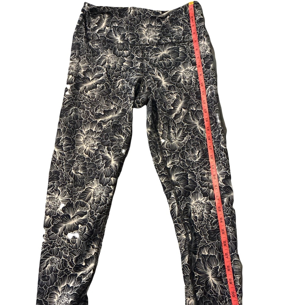 Balance Collection Black and Cream Floral Leggings with Pink Side Stripe